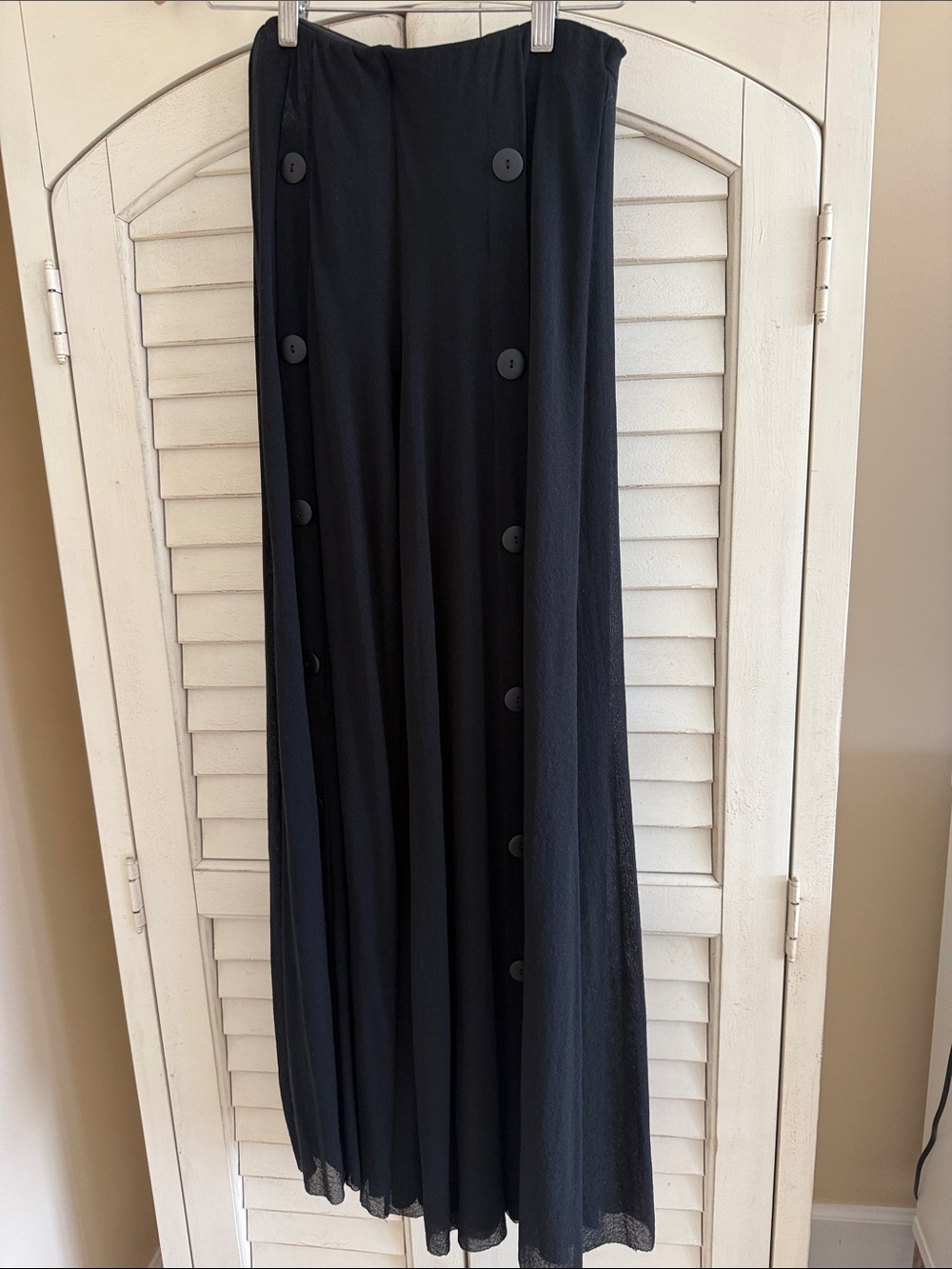 Petit Pois by Viviana G black wide leg pants with Vertical Button Trim